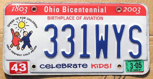 Ohio child abuse license plate