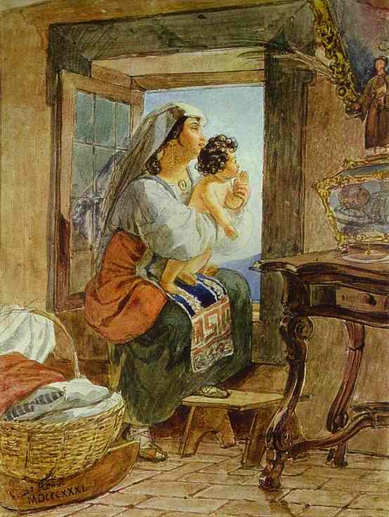 Karl Brulloff, Italian Woman with a Child by a Window