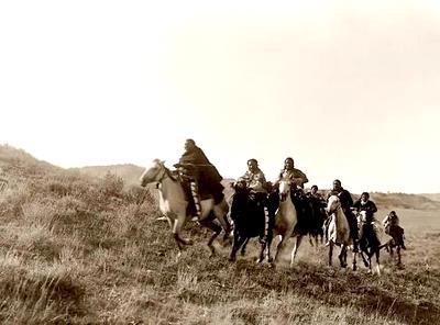 Cheyenne Indians Riding Wild Mustangs