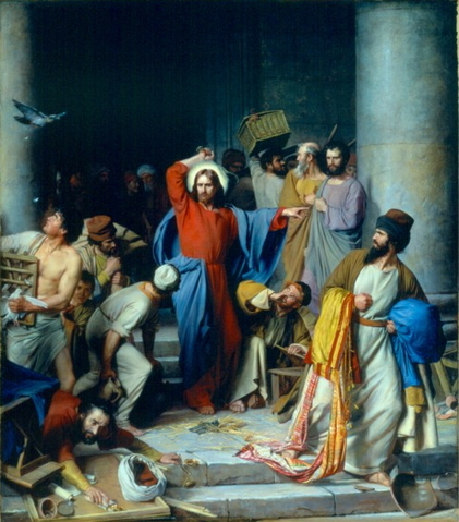 Jesus casting the money-changers from the temple