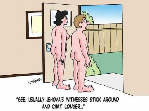 nudists greet Jehovah's Witnesses