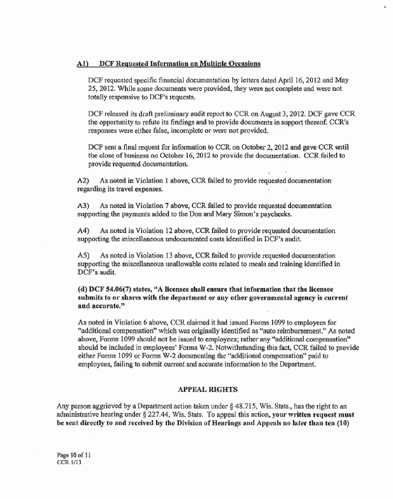 License revocation of Community Care Resources Inc, page 10