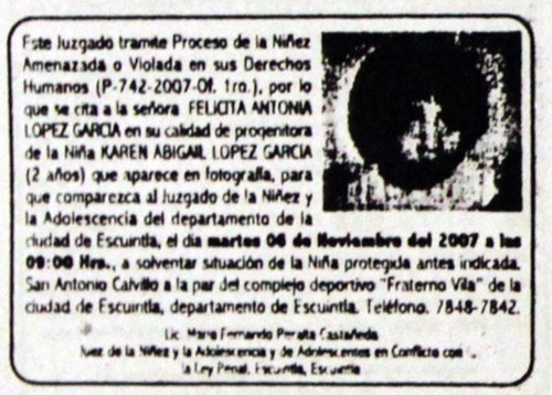 Advertisement for Karen Abigail López García