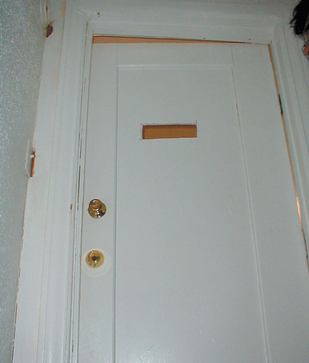 Peephole on door of attic room at a residential treatment center