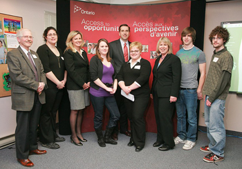 John Milloy, Peter Ringrose, Leeanna Pendergast and Deb Matthews with several Ontario crown wards