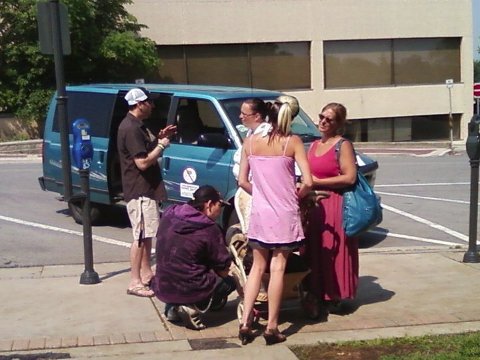 Signing petitions at Welland County Courthouse