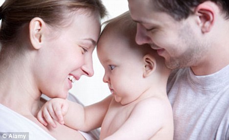 mother father and baby posed by models