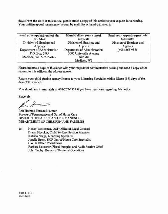 License revocation of Community Care Resources Inc, page 11