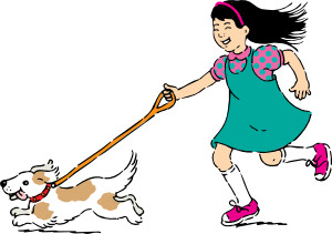 girl walking dog