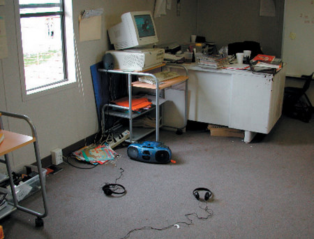 Play area and	teacher’s desk	at a charter  school that serves  foster
    children